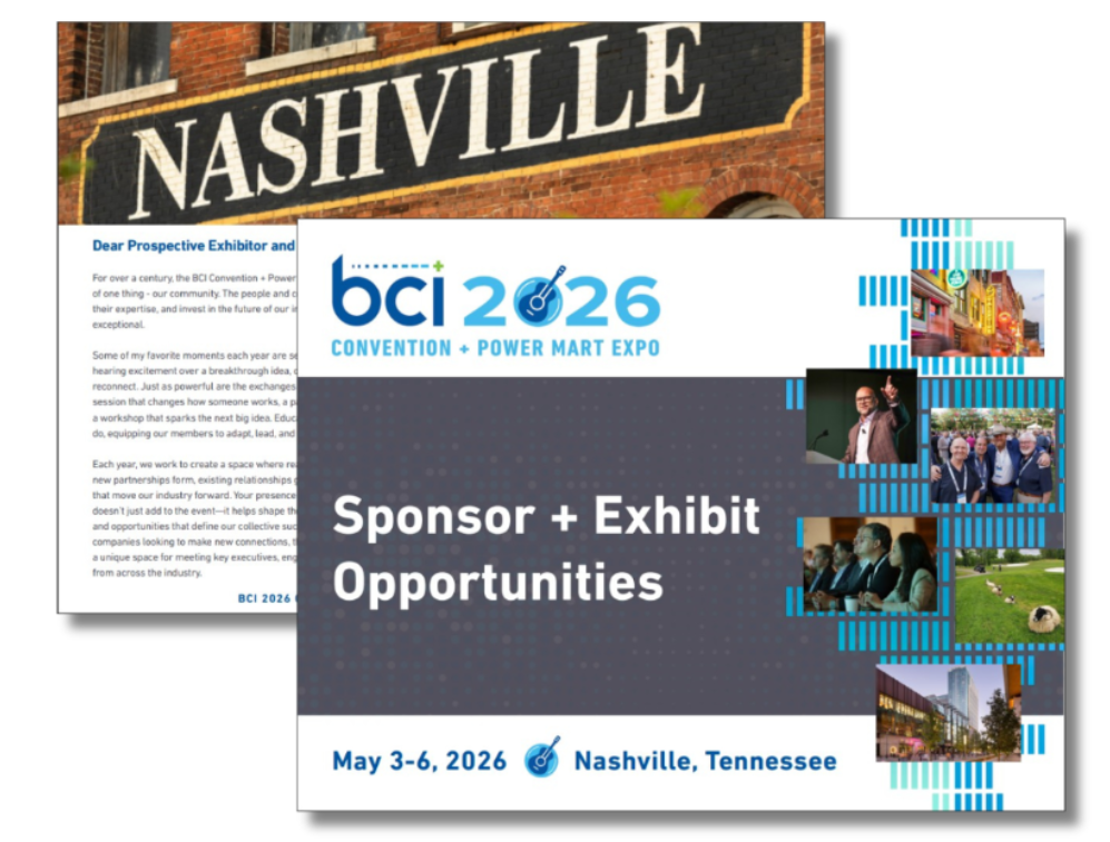 Material da BCI 2026 sobre oportunidades de patrocínio e exposição em Nashville